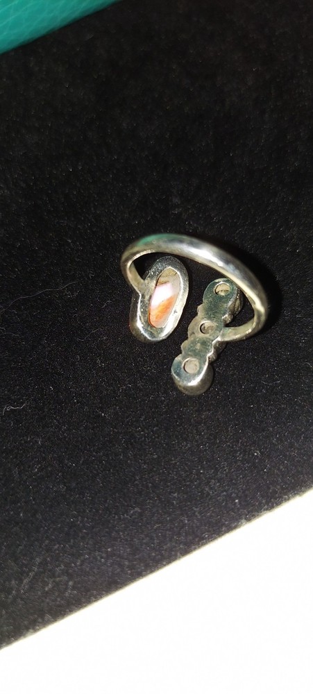 Sweet Sterling Silver Bypass Adjustable Ring Spiny Turquoise & Onyx