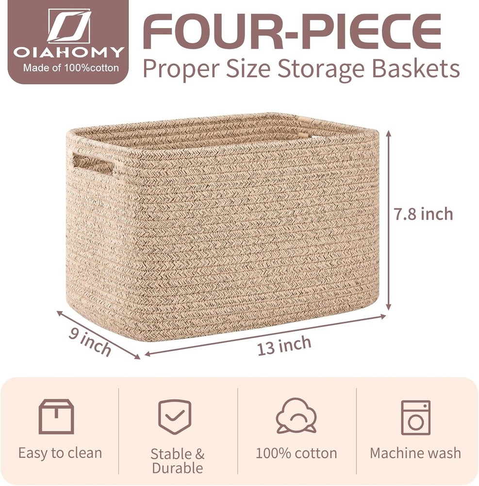 4 Pack Storage Baskets for Organizing, Cube Storage Bins for Shelves, Rectangle