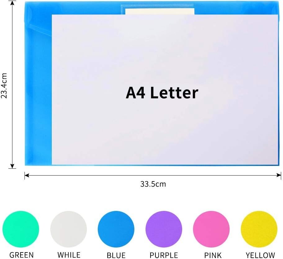 11 Pack Plastic Poly Filing Envelopes Clear Document Folders Letter A4 Size