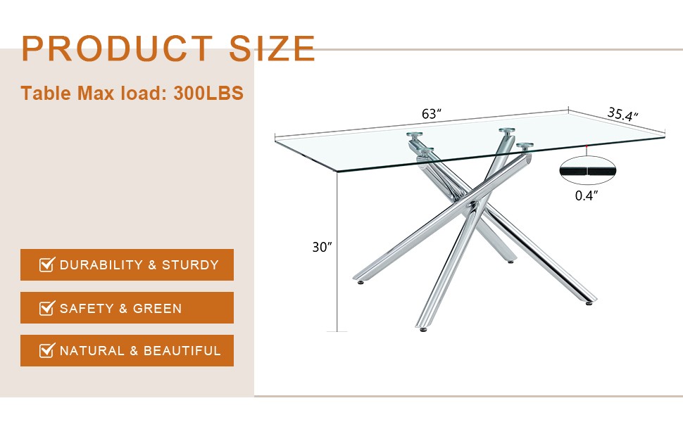 Large Modern Minimalist Rectangular Glass Dining Table with 0.39" Tempered Gla
