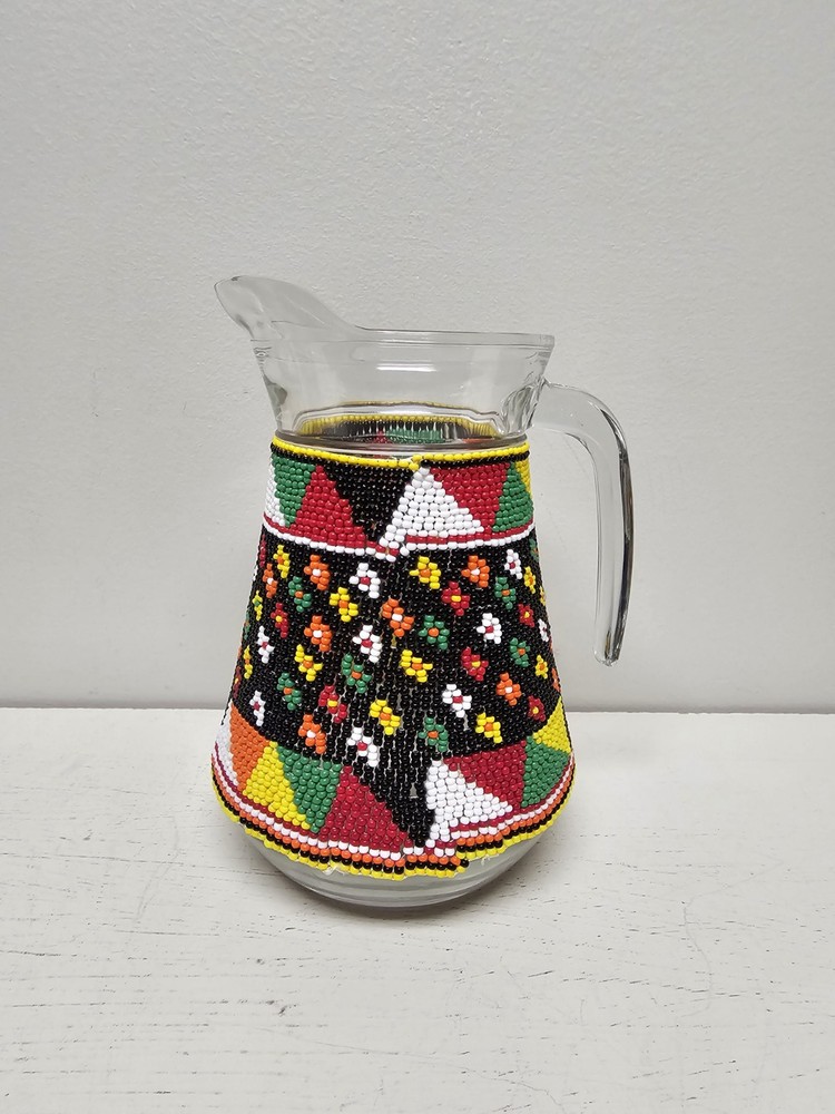 Clear Pitcher With Colorful Multicolored Bead Work