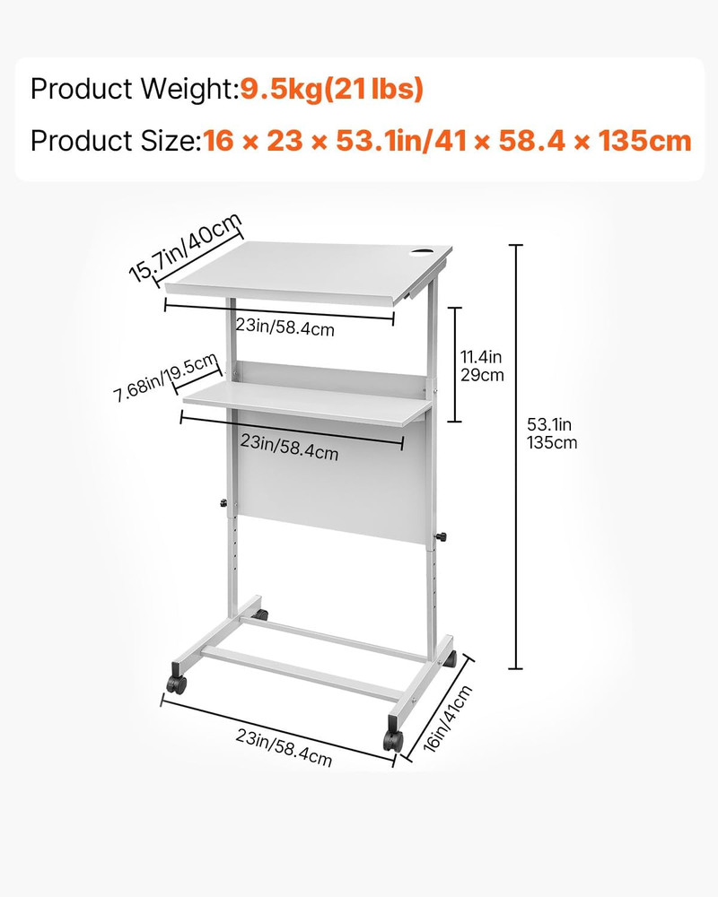 Height Adjustable Portable Lectern with Wheels & Storage for Classroom & Events