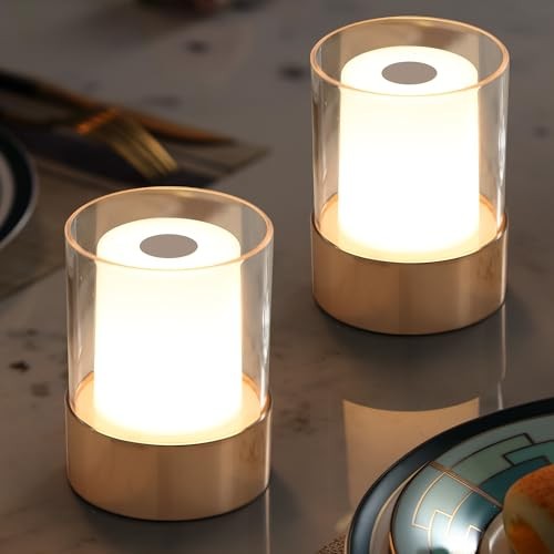 4" Mini Dining Table Light 2 Pack for Buffet Restaurant, Gold-2 (PE Plastic)