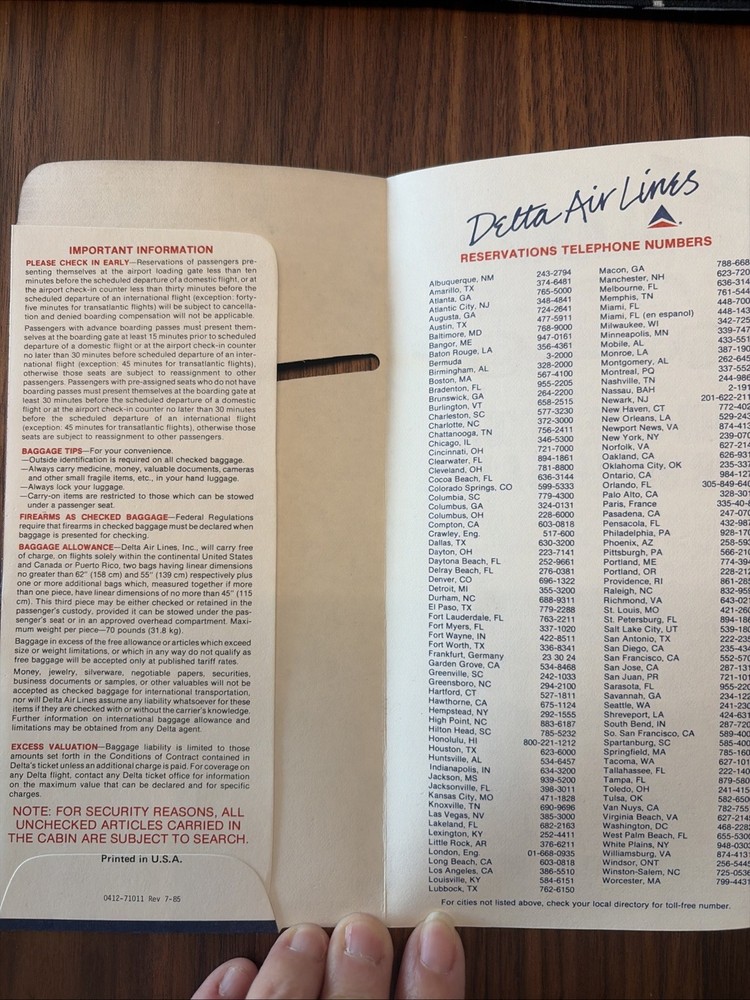 Delta Airlines Ticket Wallet/Jacket From 1985