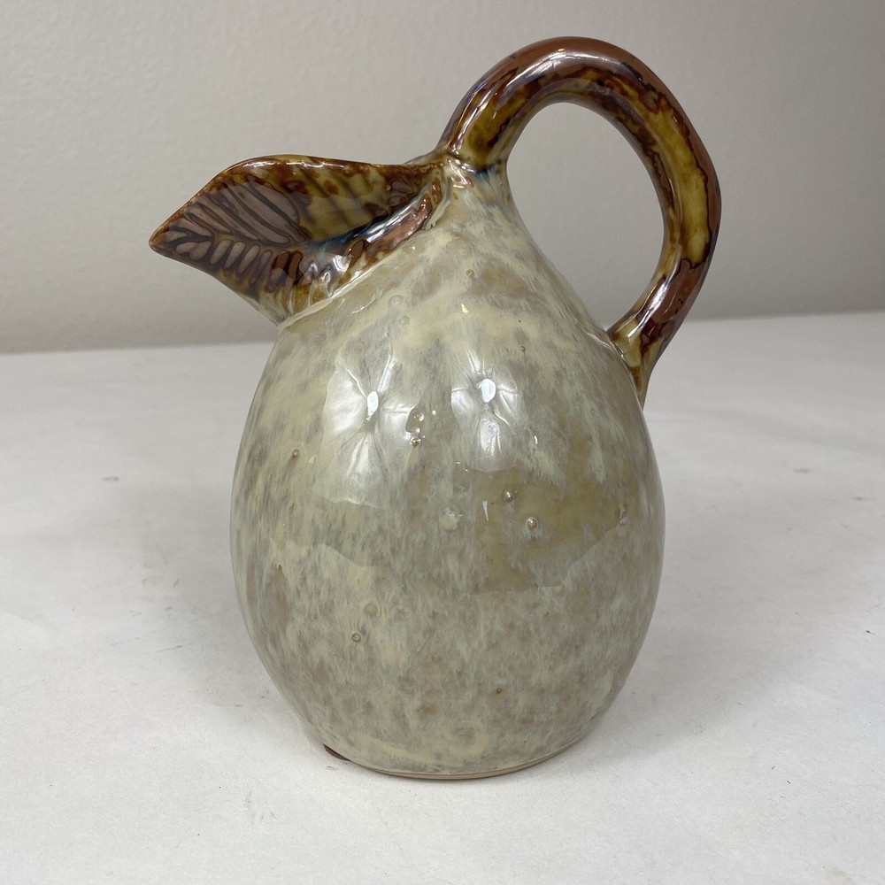 Pear Fruit Shaped Pitcher - Pottery Rustic - Brown Tan High Gloss 6.5” Tall