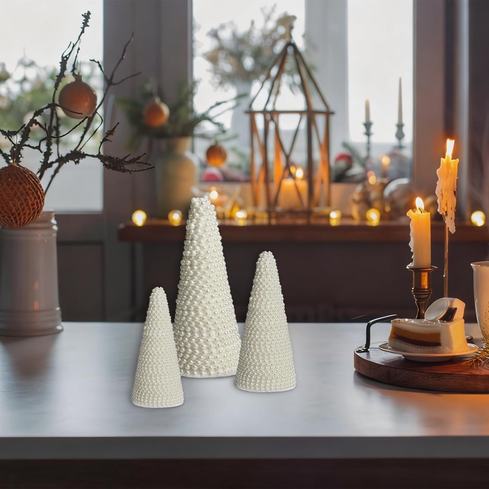 3 Set Christmas Tabletop Tree Craft Kit DIY Foam Cone Winter Decor White