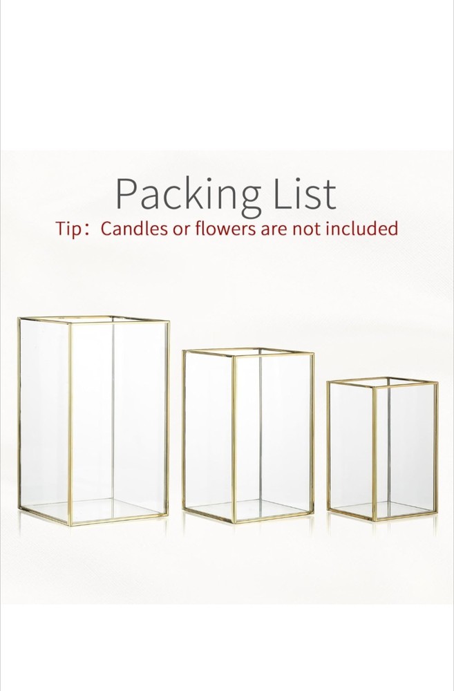 Glass Hurricane Candle Holder: 3 Pcs Gold Large Rectangular Lantern