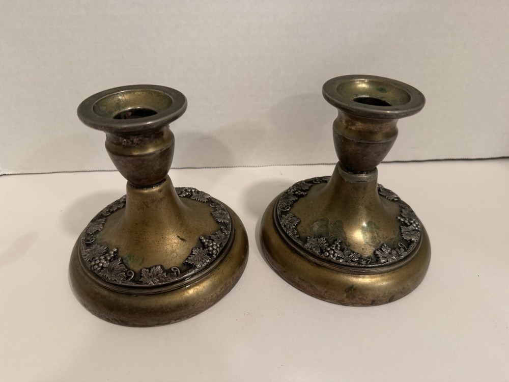 Candlestick Pair Silver Academy Silver On Copper 4.5 In Tall
