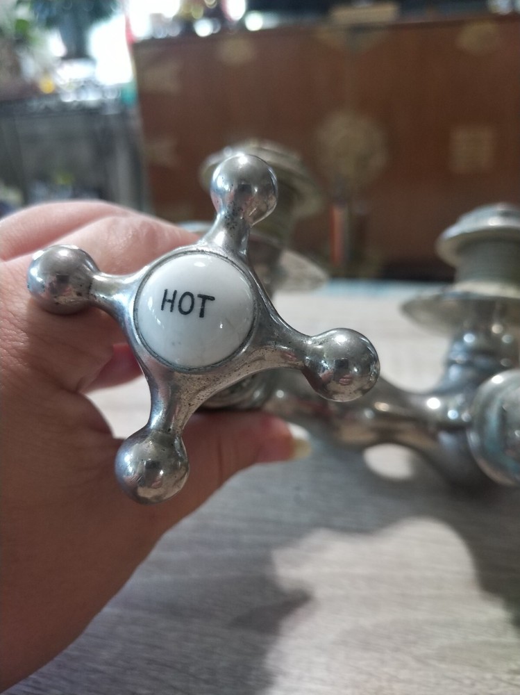 Vintage Hot & Cold faucet, knobs. White ceramic, metal