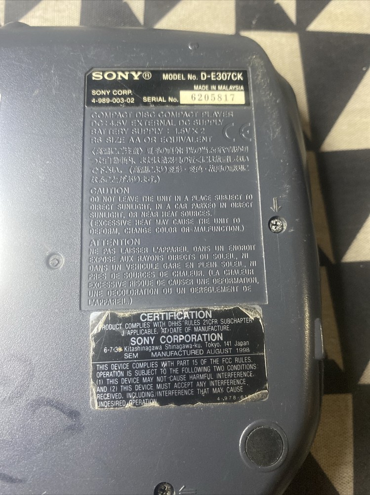 SONY DISCMAN ESP D-E307CK - Not Tested - Read Description