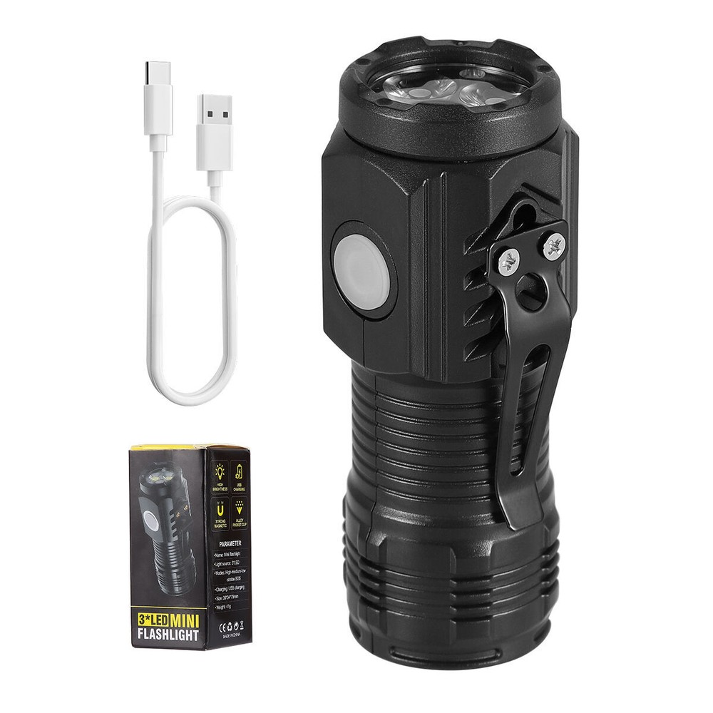 3X Super Bright LED Mini Tactical Flashlight USB Rechargeable Lamp 5 Modes Light