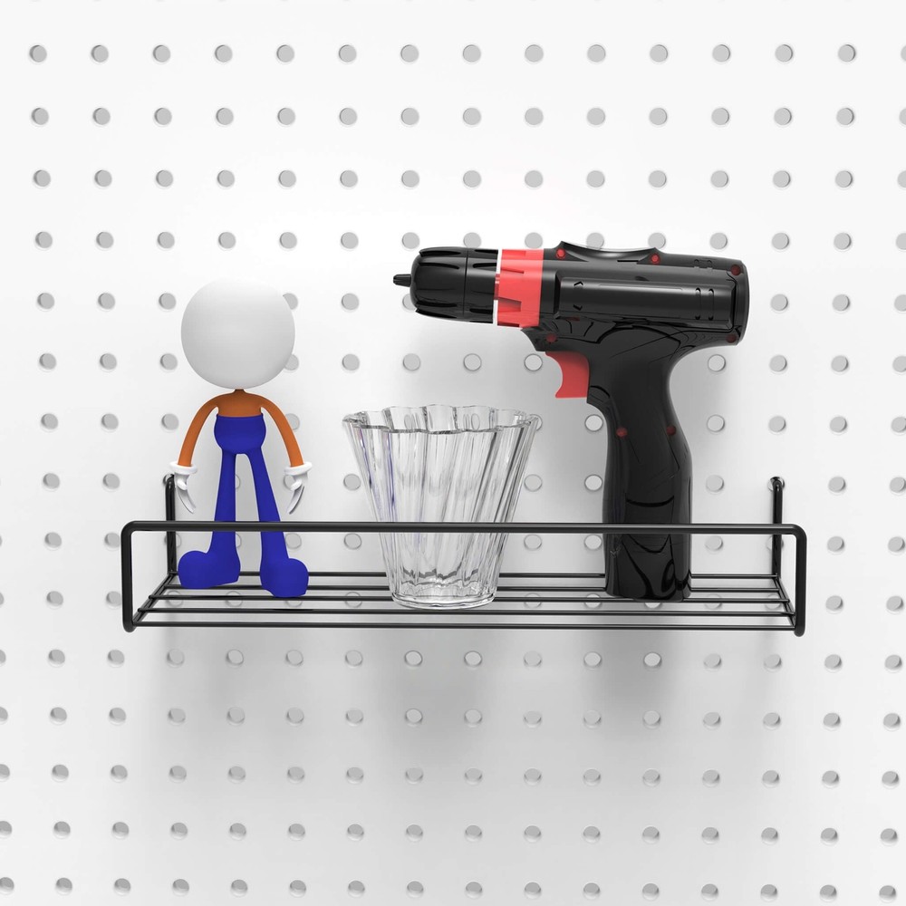 4 Pack Black Pegboard Shelves Peg Board Hooks Tool Organizer Storage