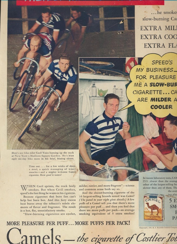 1940 Cycling Ad Cecil Yates Camel Cigarettes