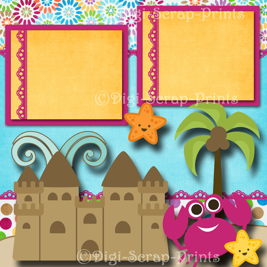 BEACH vacation 2 pre-made scrapbook pages layout paper piecing DIGISCRAP #A0090