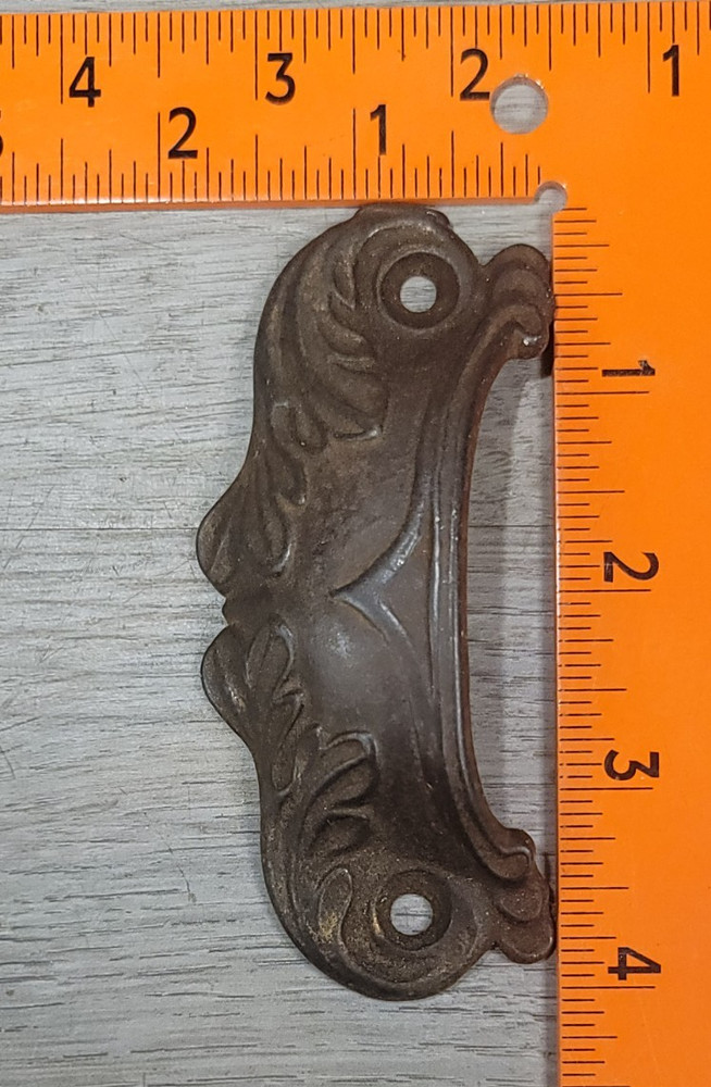 Antique Apothacary Bin Cabinet Drawer Handle Pull Cast Iron Cup Pair Dated 1868