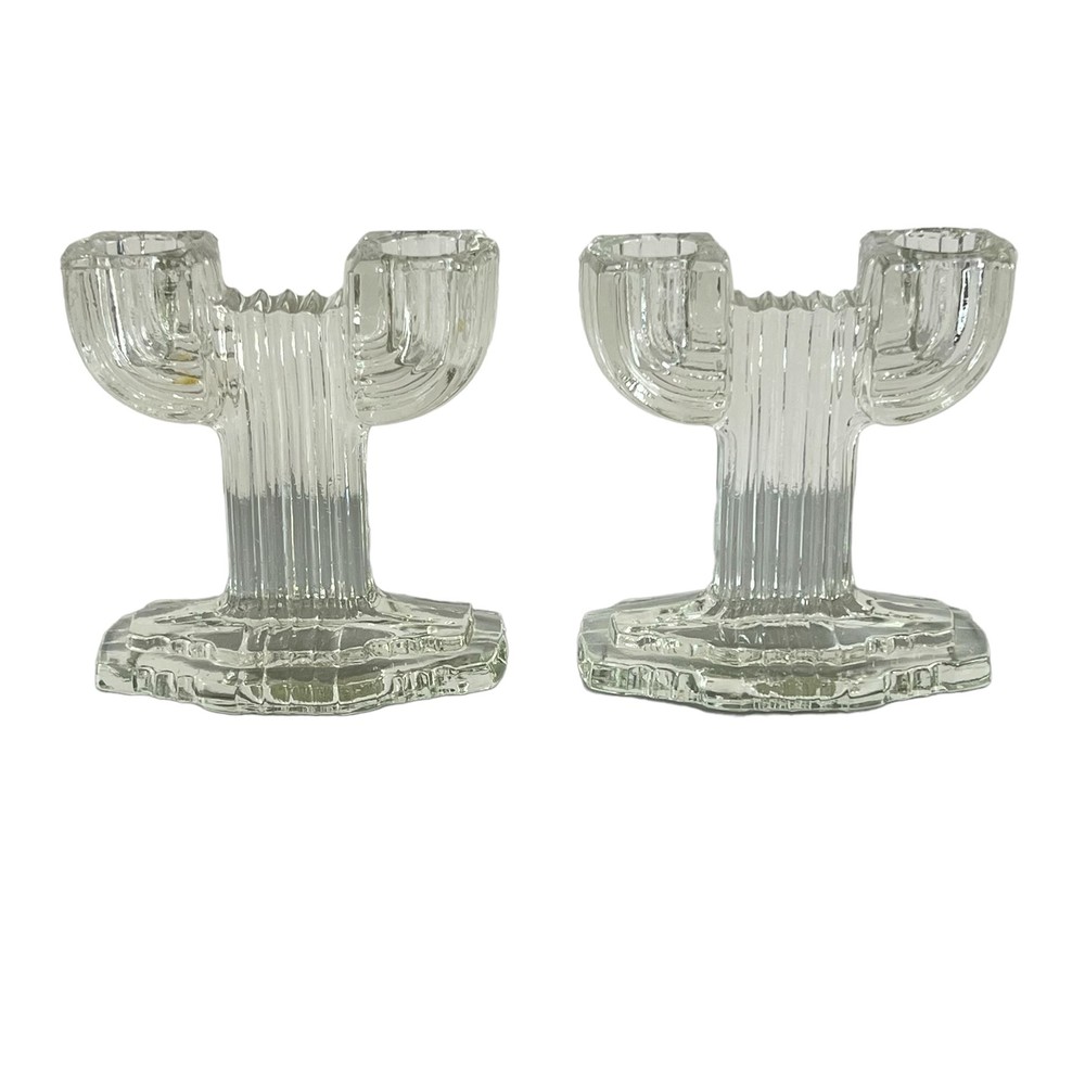 Retro Glass Candlestick Holders Pair