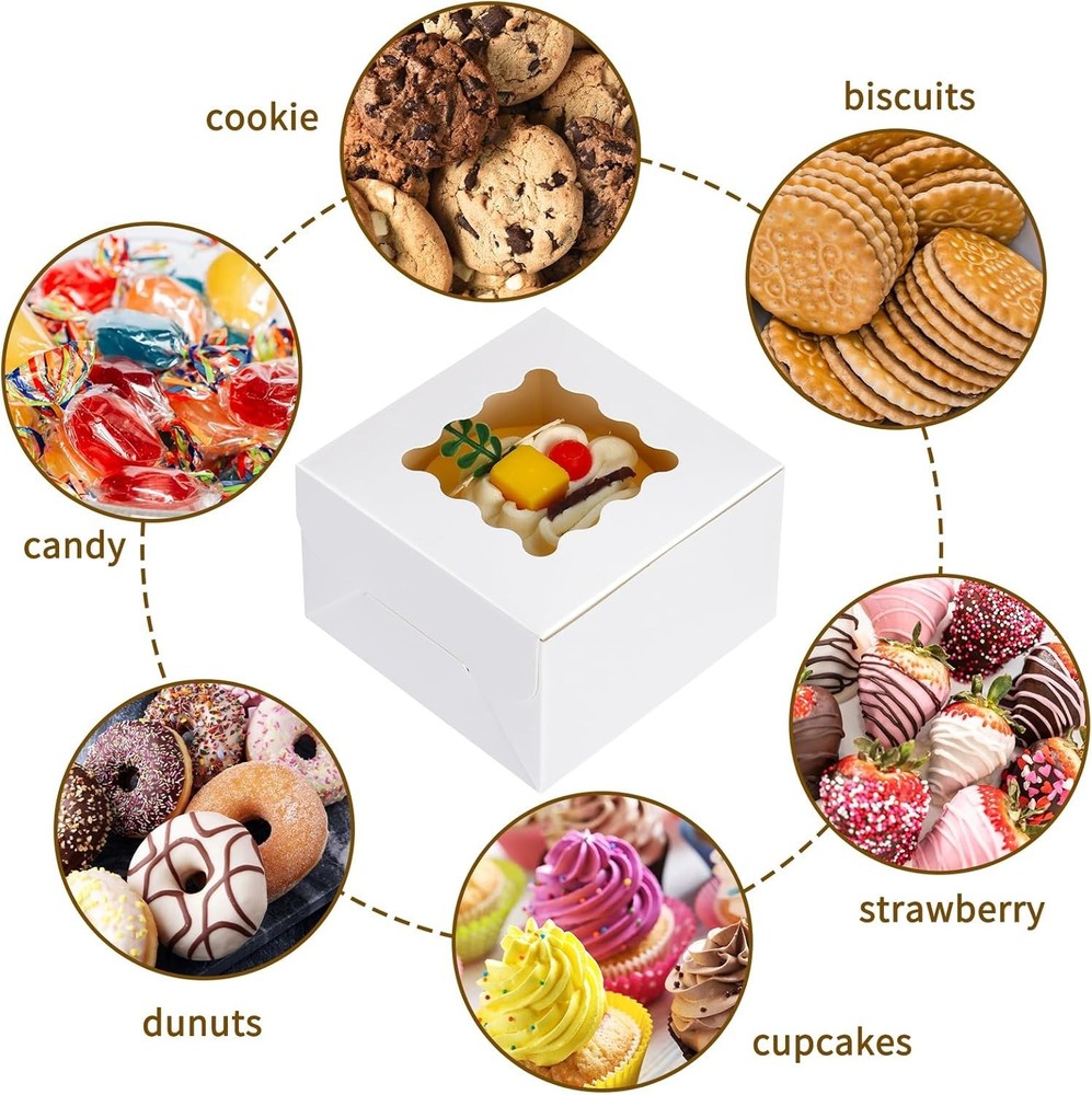 200 Count White Bakery Boxes with Window - Elegant Cookie Packaging Solution