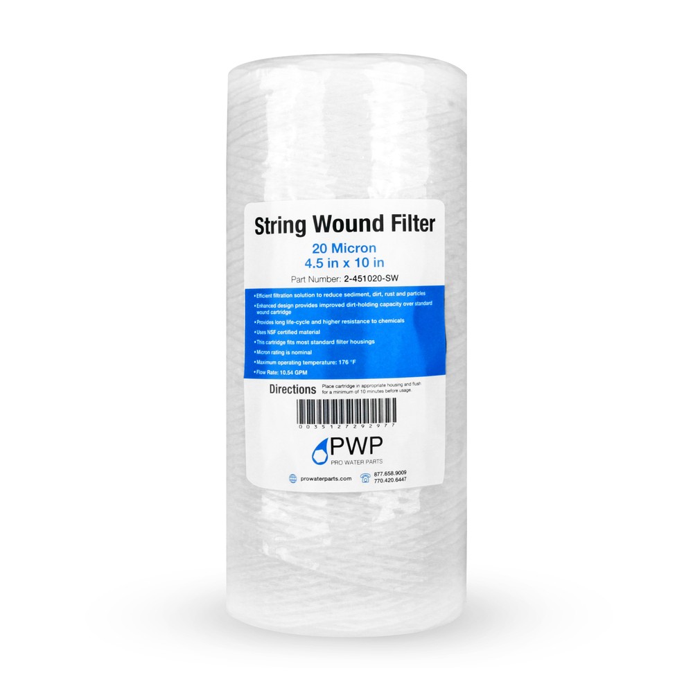 String Wound Sediment Water Filter Cartridges 10x4.5" 20 Micron 20 Pack