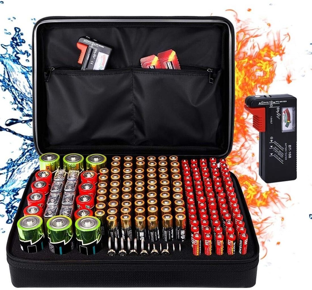 Fireproof Battery Organizer Storage Box,Fireproof Waterproof Carrying Case Ba...