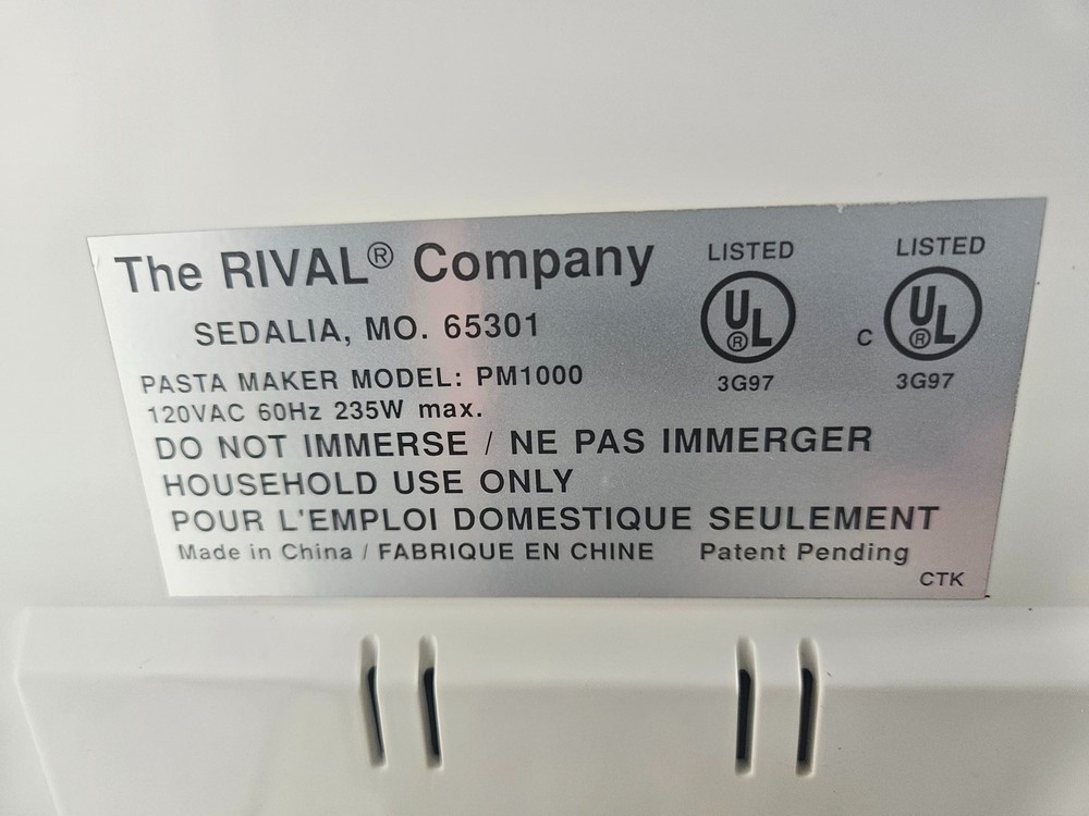 Rival Pasta Chef Pasta Maker PM1000 WORKS Incomplete Missing Shaft