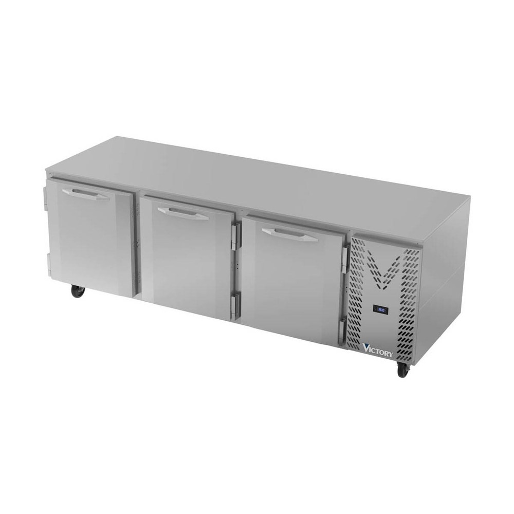 Victory VUR93HC 93" 3-Section Undercounter Refrigerator w/ 3 Solid Doors, 29....