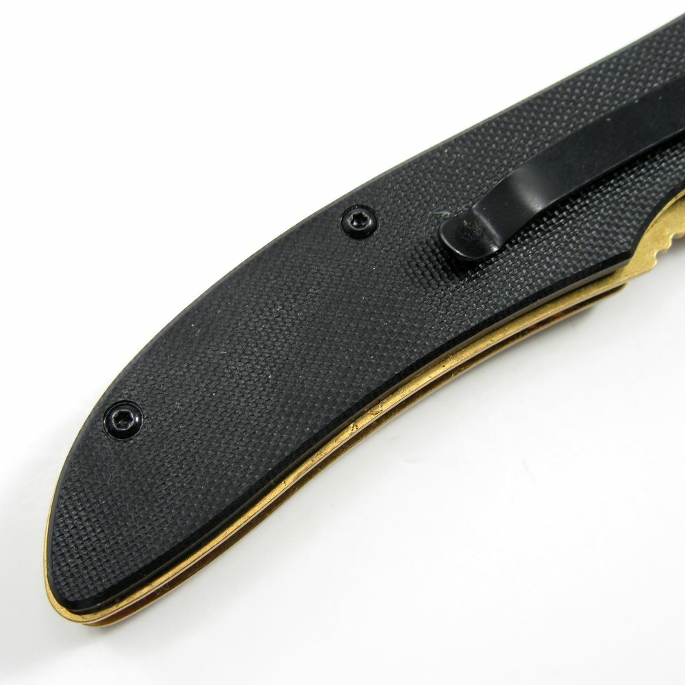 SPRING-ASSIST FOLDING KNIFE Gold Blade Black G10 Handle Tactical Utility EDC