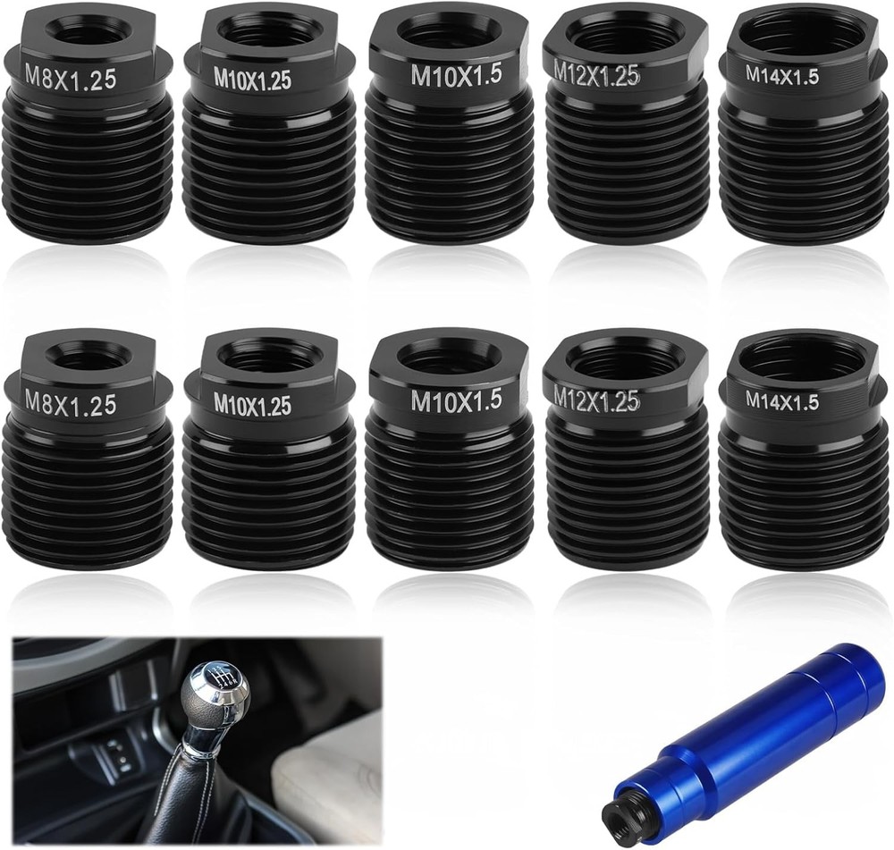 10PC Gear Shift Adapter Kit, Shift Knob Thread Adapters, Compatible with M8x1.25