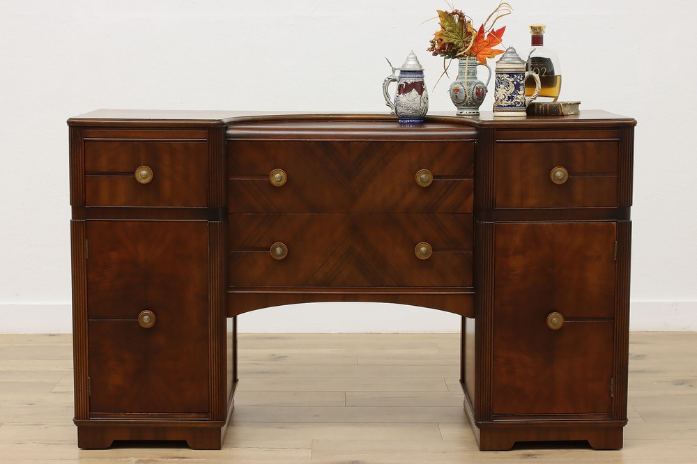 Art Deco Vintage Waterfall Buffet Sideboard Server, Globe #52199