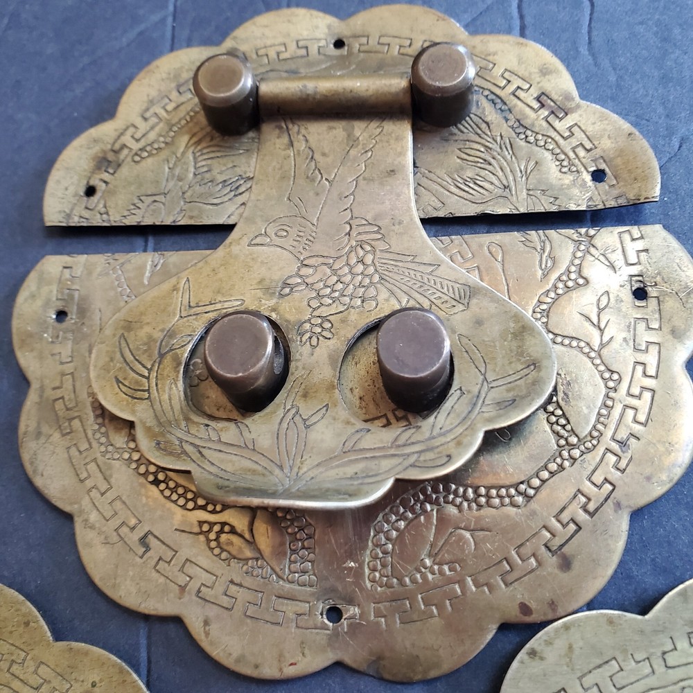 Vintage Asian Solid Brass Hardware Handles Latch for Trunk or Box