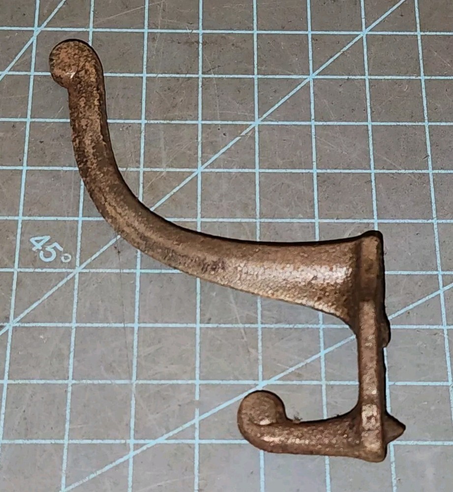 Antique Cast Iron Scroll Tip Double Coat Hat Hook - gwW