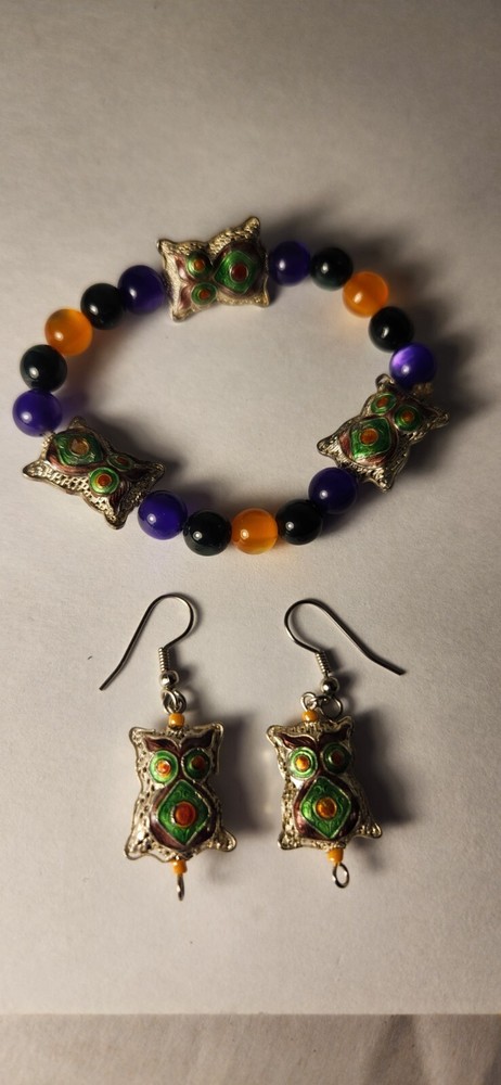 Multi Color Owl Bracelet And Earrings