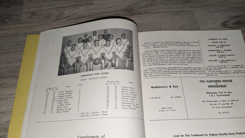 Vermont Large Intermediate State Basketball Tournament Program