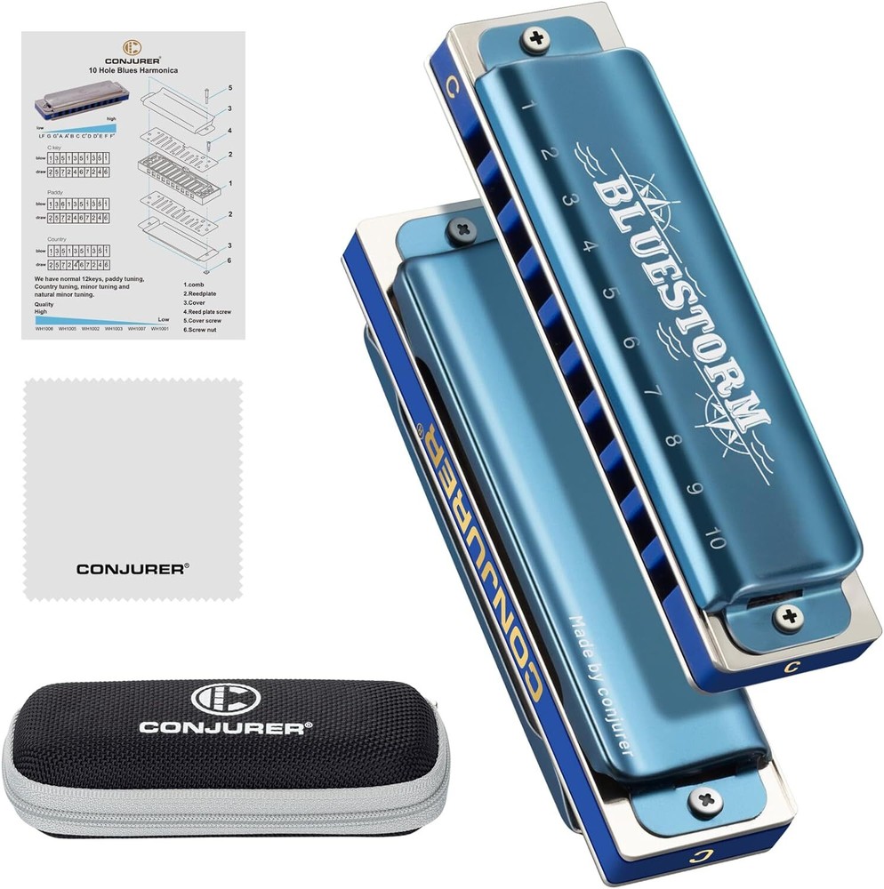 CONJURER Blues Harmonica for Beginner 10 Hole Diatonic Harmonica Phosphor Bronze