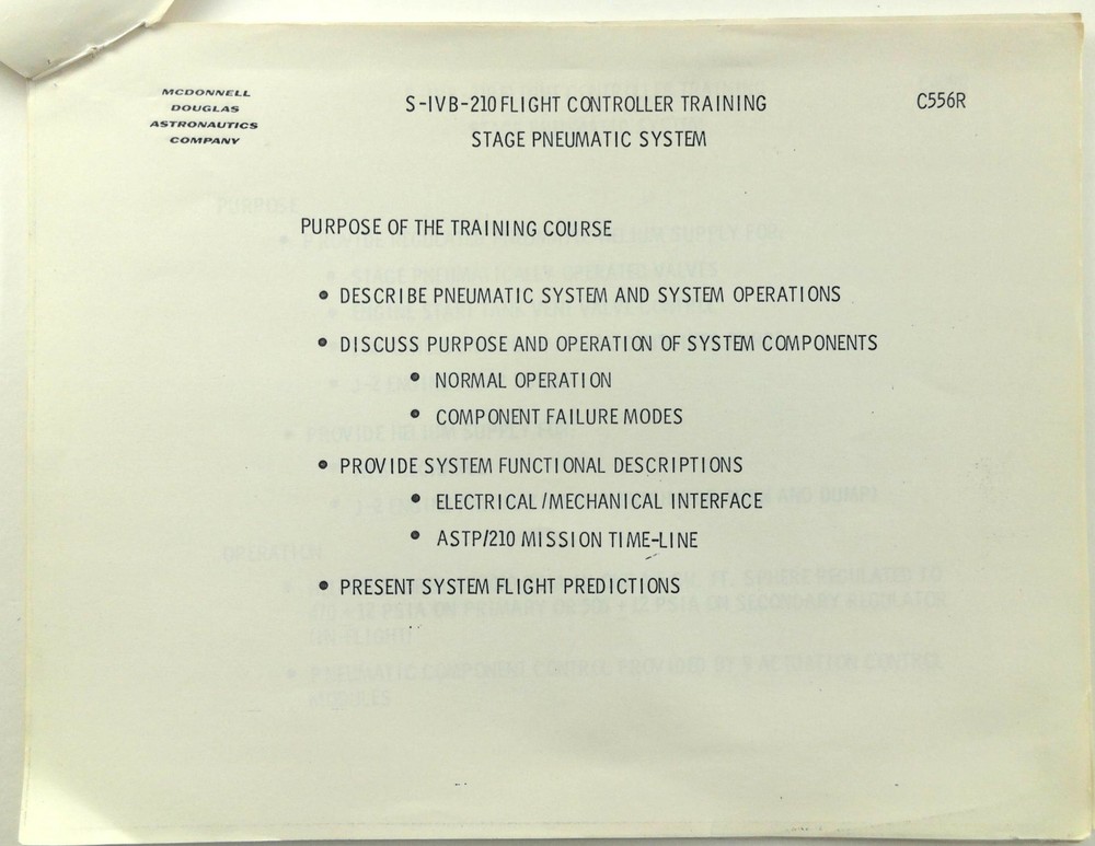 1975 Saturn S-IVB-210 Flight Controller Training Stage Pneumatic System Douglas