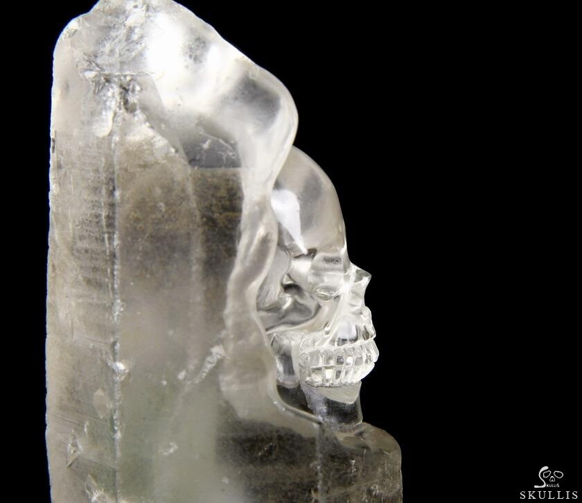 3.5" Phantom Quartz Rock Carved Crystal Skull