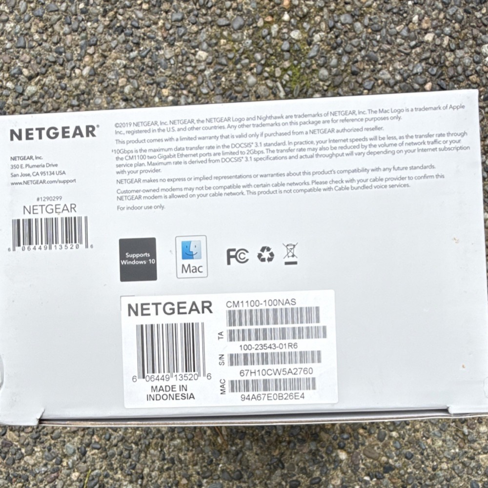 NETGEAR Nighthawk CM1100 Multi-Gig Cable Modem DOCSIS 3.1 Link Aggregation