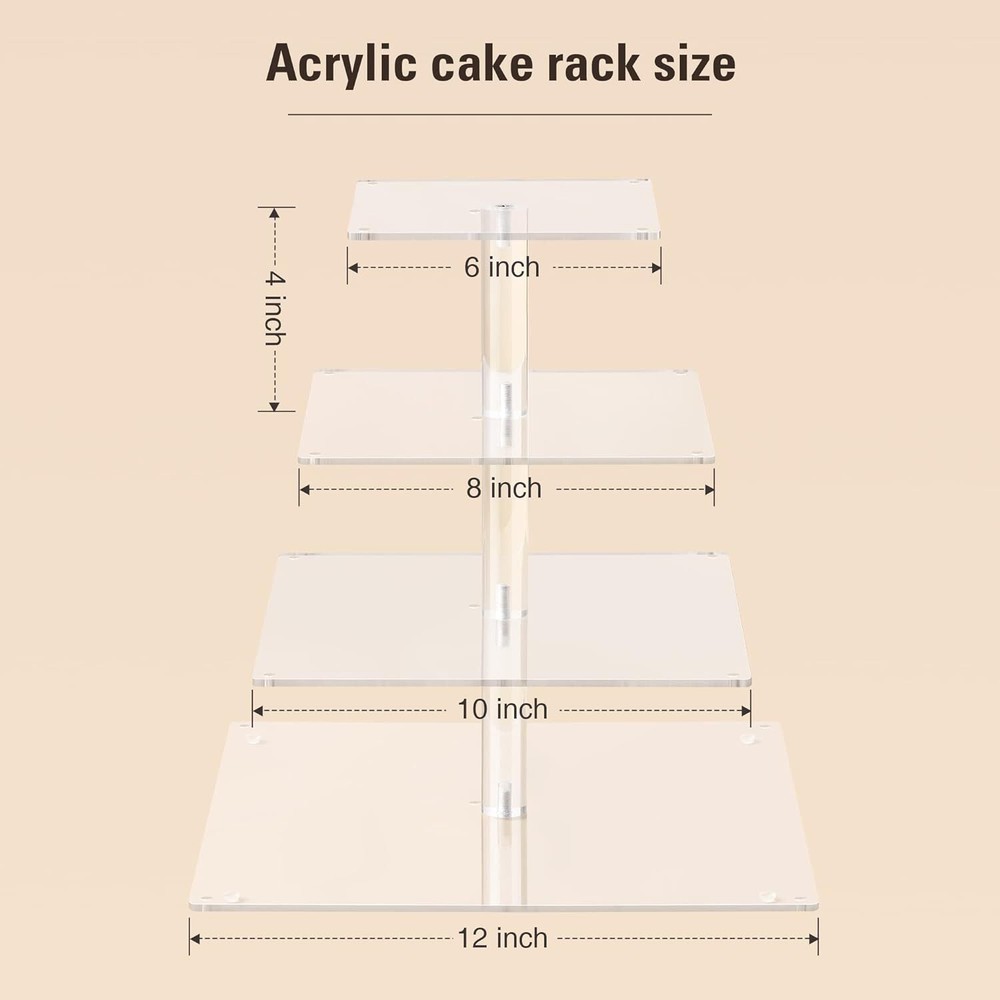 4 Tier Cupcake Stand with LED String Light, Acrylic Display Stand, Warm