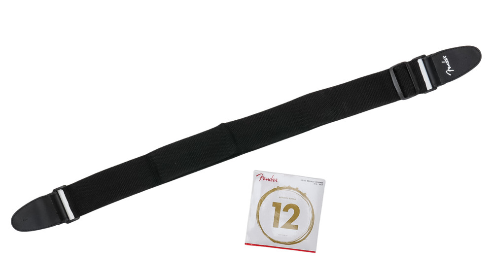 Fender Guitar Strap 3 Medium Picks & 80/20 Bronze-Wound Acoustic String Combo