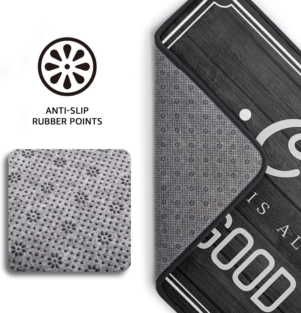 Kitchen Rug Black and White Coffee 1'8 x 3'3 (Rectangular),