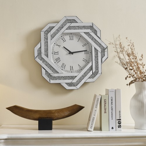 20" Large Wall Clock,  Silver Mirrored Wall Clock with Roman Numerals, Crushed
