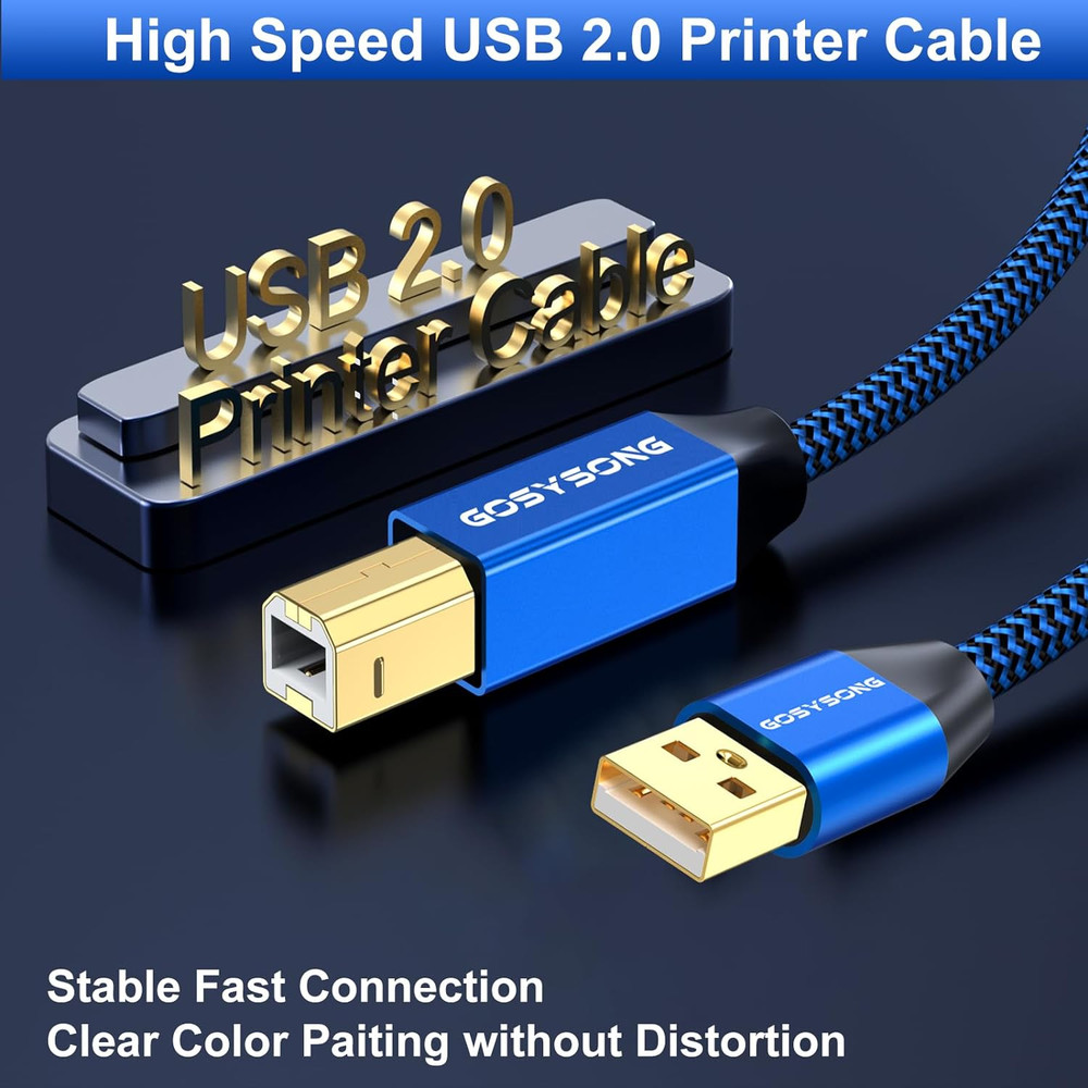 30Ft USB 2.0 Printer Cable - High Speed Type a to Type B, Compatible with HP, Ca