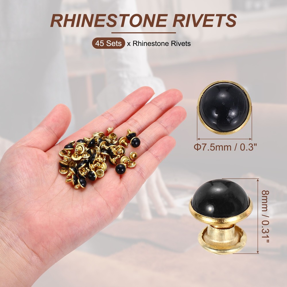 7.5mm Turquoise Studs Rivets, 45 Sets Leather Rivets, Black