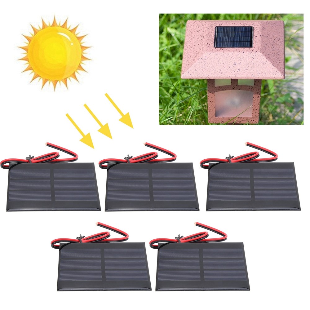 5Pcs Mini Solar Panel Battery Cell Board Module With 30cm Wire DC 0.65W 1.5V
