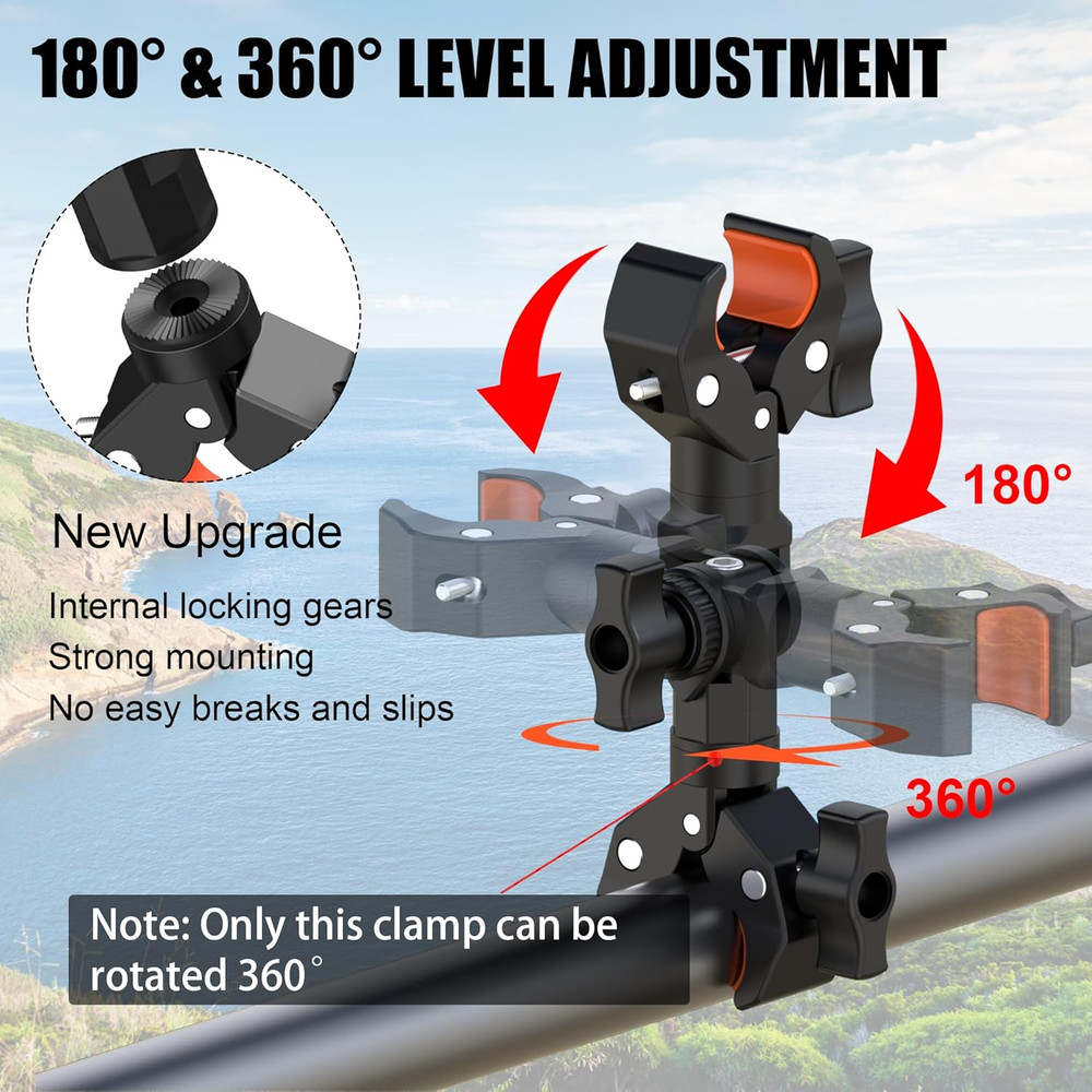 Double Clamp Mount Bracket Magic Arm with 1/4" Screw Interface, Double Super Cam