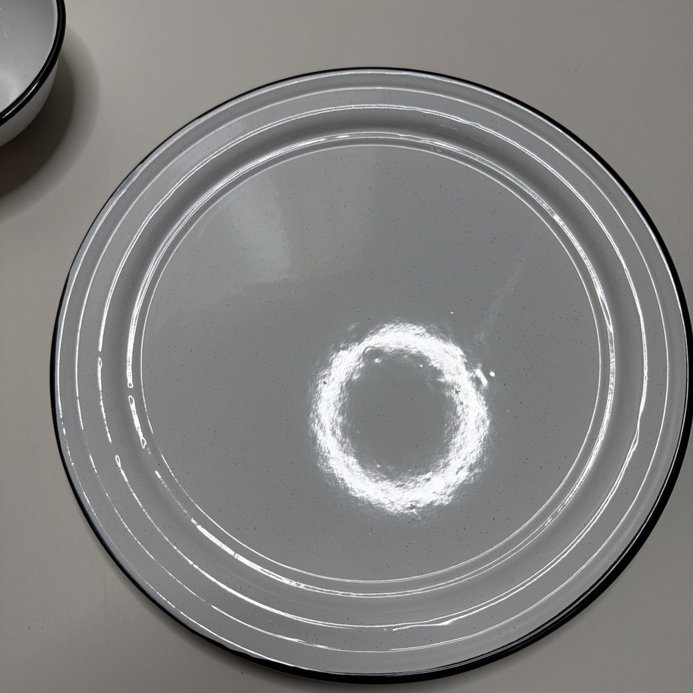 23 piece Enamel Camping Tableware Set Cookware Dinnerware 23 Piece White Specks