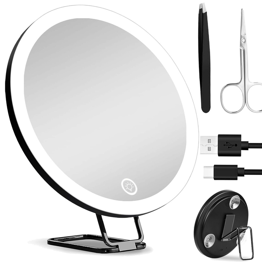 30X LED Lighted Portable Makeup Mirror Magnifying with Suction Cup Dimmable