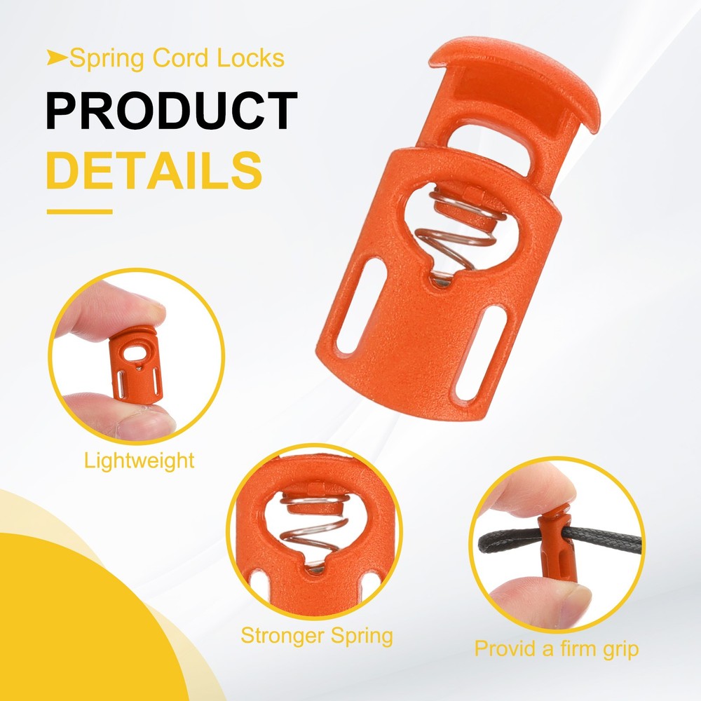 10pcs Spring Cord Locks Plastic Toggle Stopper Cord Stops Fastener, Orange-Red
