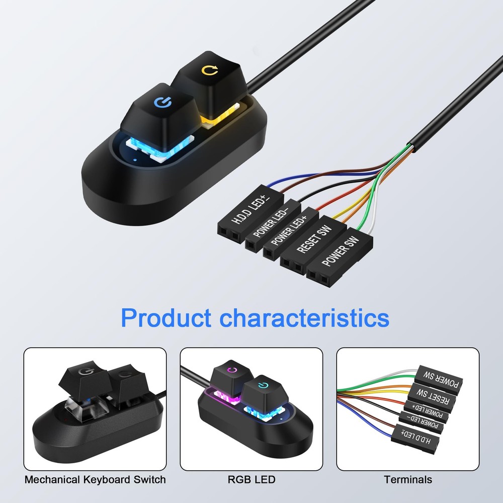 SinLoon External Power Button for Desktop, PC Switch, Push Black