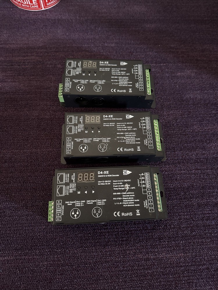 4-Channel D4-XE DMX Decoder Controller PWM Flicker Lot Of 3 Used