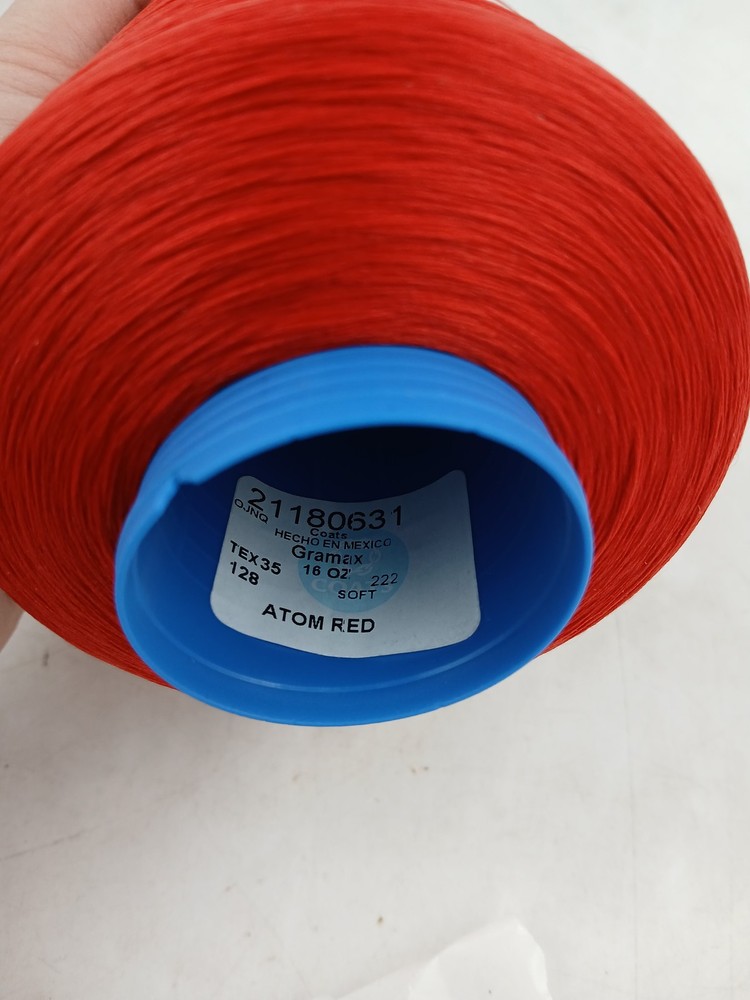 Coats Gramax Atom Red Polyester Thread Cone 16oz Tex 35 128 Soft 222 Serger
